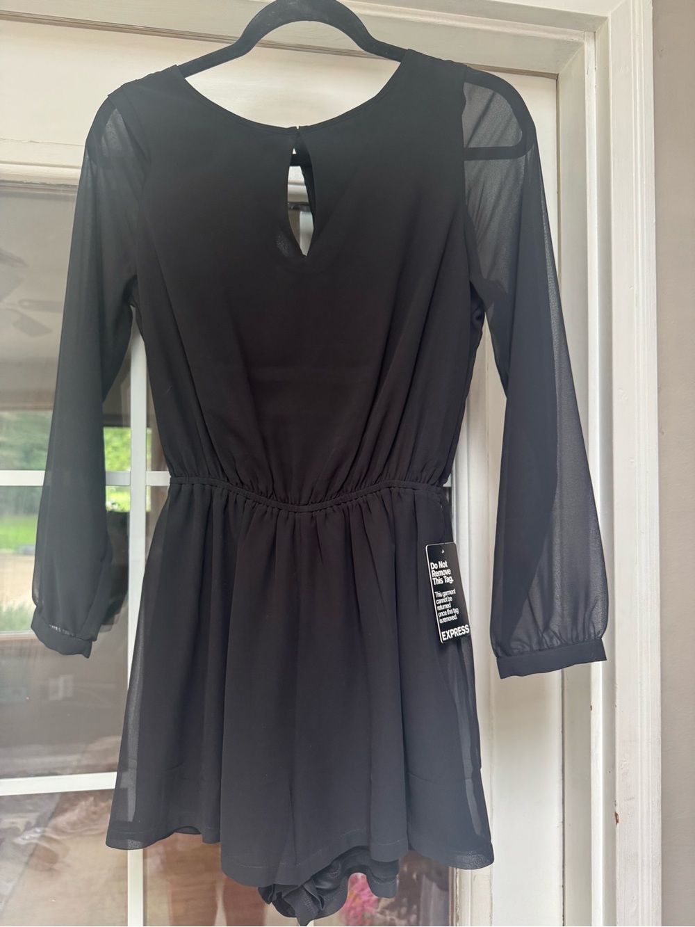 NWT Express Black Chiffon Long Sleeve Keyhole Back Romper Size XS